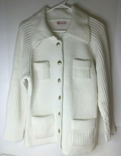 Vintage Collections Women's Off White Cardigan 4 Front Pockets Gold Buttons-M/36
