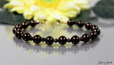Glass Jewels Gold Bracelet XXL Beads Glass Beads Brown Length 23 cm #H063