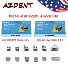 AZDENT Dental Orthodontic Self-Ligating Brackets Roth MBT 022 1st &Buccal Tube