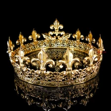 19 Styles Men's Imperial Medieval Fleur De Lis Gold King Metal Full Round Crown
