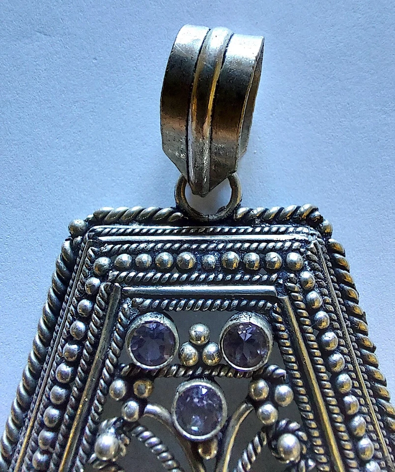 CIONDOLO ARGENTO AMETISTA PENDENTE VINTAGE ANNI 70 @ SPLENDIDA @ - Immagine 2 di 4