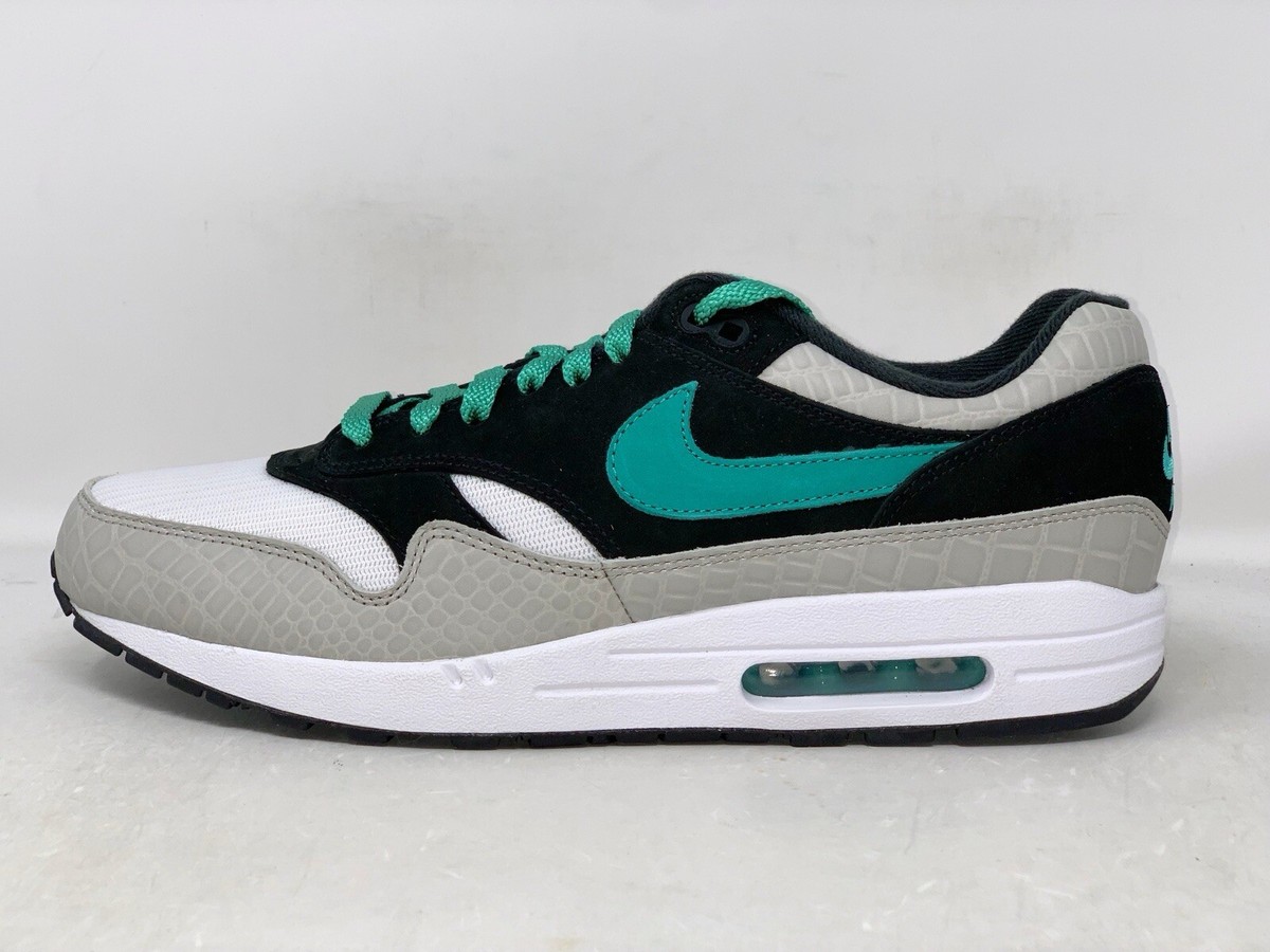 Nike Air Max 1 ID By You Gray Croc Teal Black Sneakers, Size 12