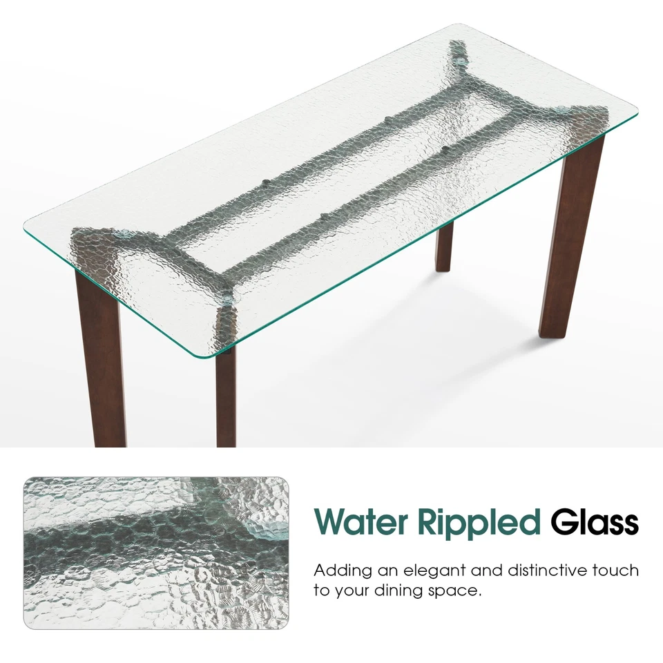 Mesa de comedor de cristal Ivinta con patas de madera, mesa de comedor rectangular para cocina Foto 3 de 4