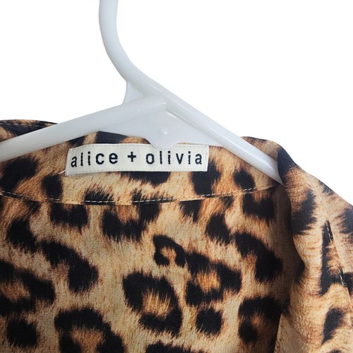 Alice + Olivia Blouse Silk Blouse Women Brown Leopard Print Top Button Up Blouse - Picture 7 of 9