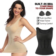 Women Built in Bra Tummy Control Camisole Cami Shaper Tank Top Slim Body Shaper