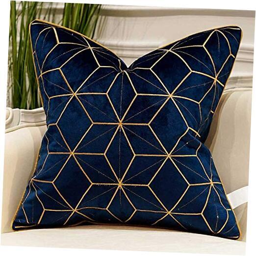 18 x 18 Inches Navy Gold Plaid Cushion Case Luxury European 18