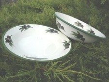 SALADIER + PLAT (ou assiette)  EMAILLES OLIVES EMAIL VERITABLE 800°C NEUF FRANCE