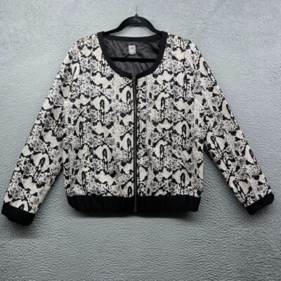CO Womens Jacket Beige Snakeskin Long Sleeve Full ZIp Scoop Neck Size L