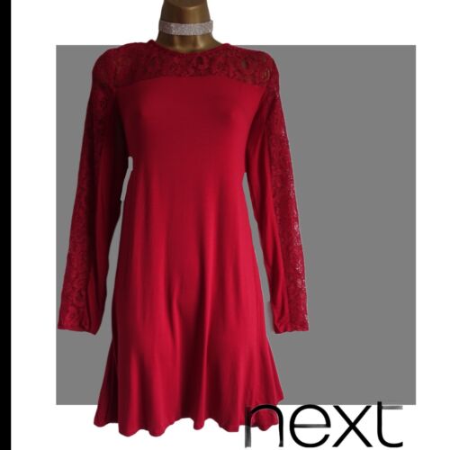 Next dress size 14 red Jersey & lace A-line long sleeve casual  occasion NWT - Picture 1 of 24