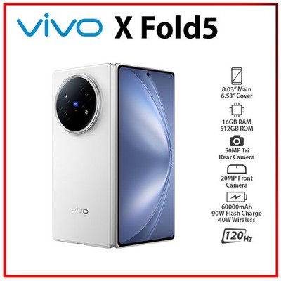 (New) VIVO X Fold 5 5G 16GB+512GB WHITE Dual SIM Unlocked Android Mobile Phone