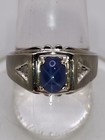 Mens 10k Solid White Gold Star Sapphire Diamond Accents Ring Size 10.25 — photo 3