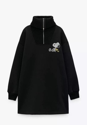 Zara Snoopy Peanuts Sweater Zip Dress Limited Edition Woodstock Size L NWT