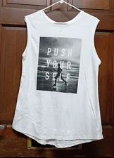 Old Navy Active Semi-Fitted White Tank Top PUSH YOURSELF Women's Size XL
