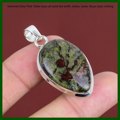 Pear Dragon Bloodstone Gemstone Anniversary Daughter Wedding Pendant 925 Silver