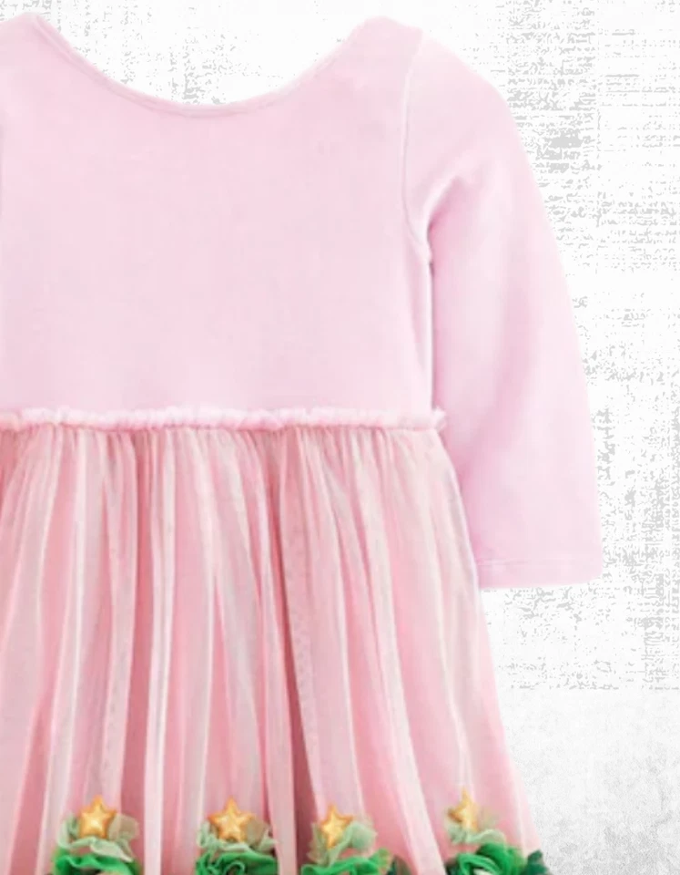 Mini Boden Girl's Velvet Tulle Christmas Applique Party Dress Pink (Defect) - Image 4 of 4