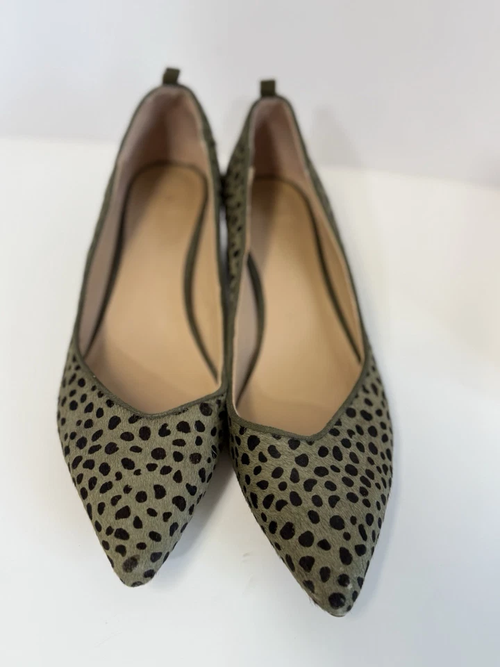 Anthropologie Talla 10 Verde Negro Leopardo Estampado Animal Pelo de becerro Punta Tacones Foto 4 de 4