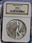 1986 US Silver Eagle $1 NGC MS69 1 st Year Better..