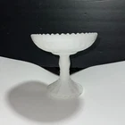 Vintage White Milk Glass Hobnail Diamond Point Pedestal Candy Dish Compote 6in