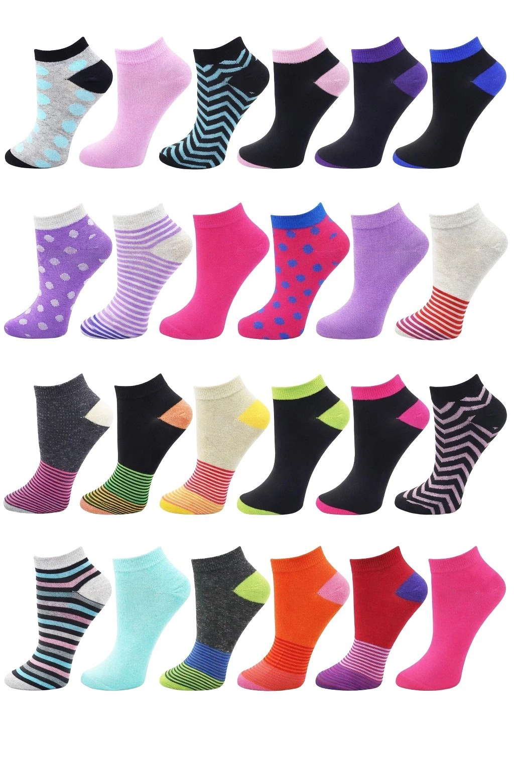 24 Pairs Womens Ankle Socks, Low Cut Colorful Fun Athletic Casual No-Show Teens