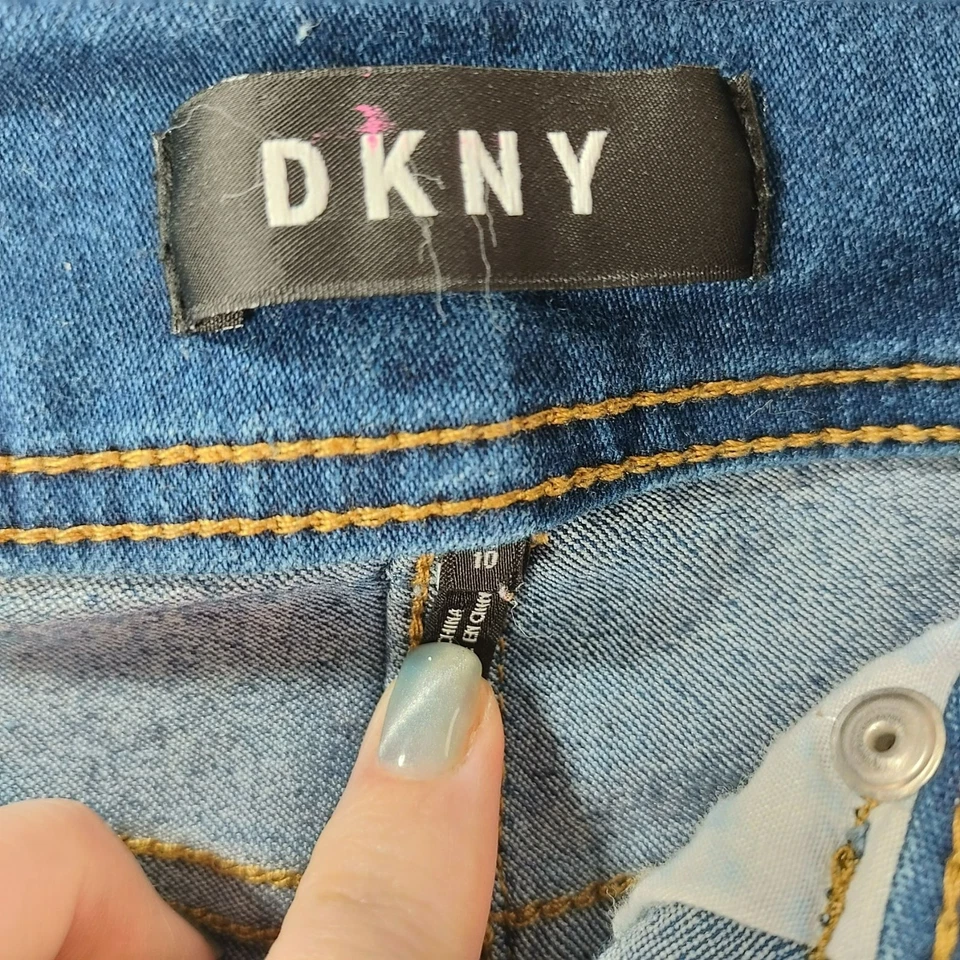 Minifalda DKNY Niñas Denim Azul Talla 10 Elastizada Informal Clásica Iglesia Y2K Foto 3 de 4