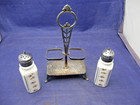 Antique Salt & Pepper Shakers in a Silverplate Frame w Handle - J.A. Eisenharet — photo 2