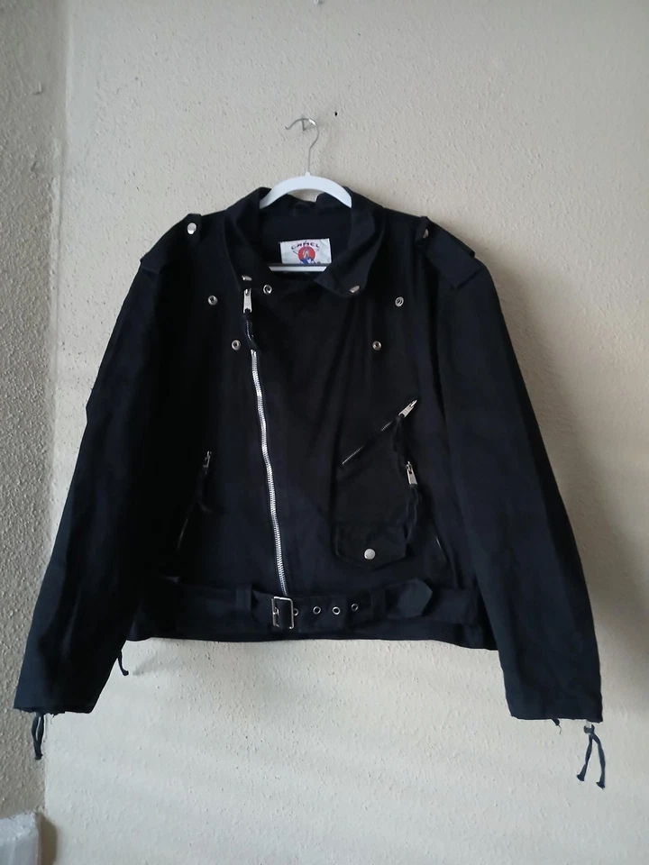 Vintage Camel Smokes Jacket Mens XL Black Denim Bomber Biker Canvas 90s - Image 3 of 4