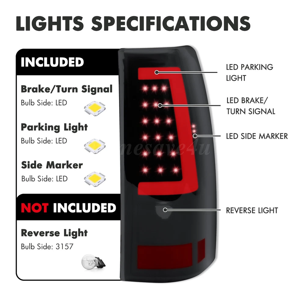 For 2003-2006 Chevy Silverado GMC Sierra 1500 2500HD 3500 Smoke LED Tail Lights Foto 2 de 4