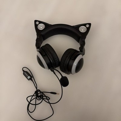 Cat Ear Design Gaming Headset with LED Light and Detachable Mic Black Mint