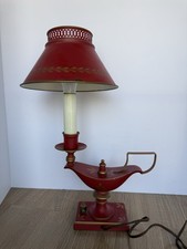 Vintage Aladdin Style Genie Lamp Table Light Red Brass Metal Shade Unique