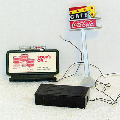 #ad Campbell Soup and Coca Cola Cafe lit signs Village or Train accessories TESTED $10.00
