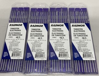 Lot of 4 Radnor 3/32''x7'' Ground Finish E3 Tungsten Electrode (10 Per Package)