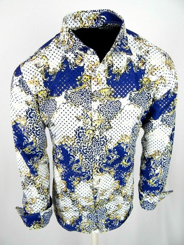 Blue White Animal Print Shirt Mens Slim 