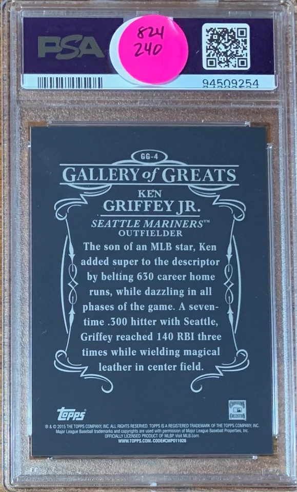 2015 Topps Gallery Greats #GG4 Ken Griffey Mariners Reds PSA 10 Very Low Pop - Image 2 of 2
