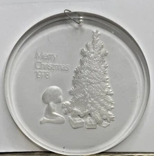Vintage Christmas Tree Ornament Clear Plastic Acrylic Merry Christmas 1978 Child