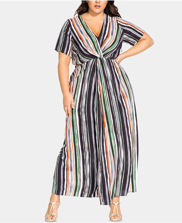 City Chic Ladies Jungle Sleeve Maxi Stripes Short Stripe 18 sizes | 16 eBay Dress