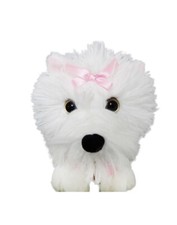Way To Celebrate Fuzzy White 7.5" Sitting Dog Pink Bows Stuffed Plush Animal