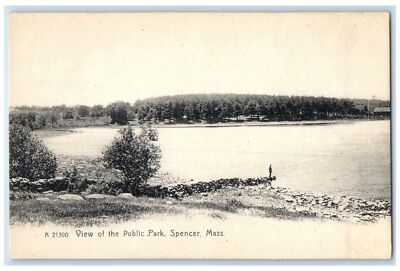 #ad c1905 View Of Public Park Man On Lake Grove Spencer Massachusetts MA Postcard $17.52