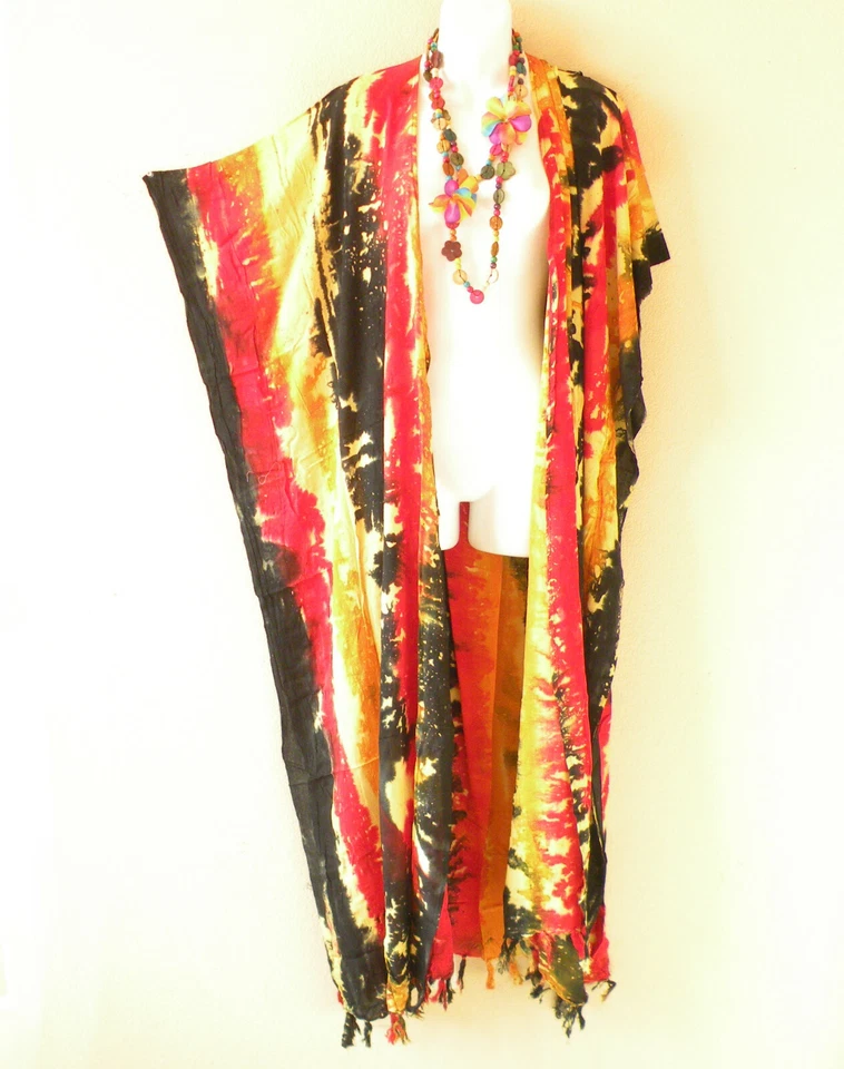 CG21 Tie Dye Dolman Cárdigan Plumero Kaftan Plus Maxi Chaqueta Cubrir - hasta 5X