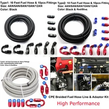 10ft Braided Fuel Hose Line w/ 4AN/6AN/8AN/10AN/12AN Swivel Hose End Fitting Kit