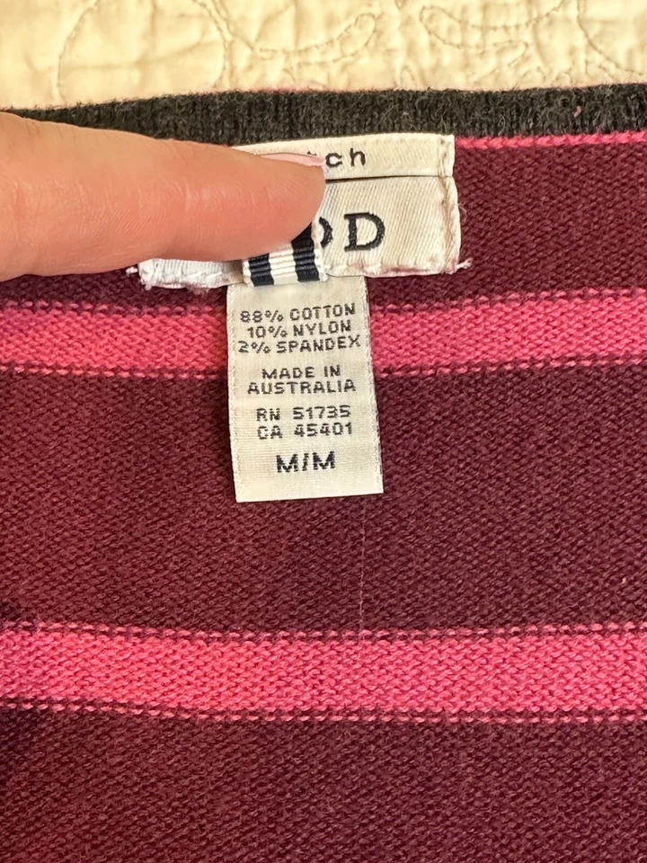 Suéter IZOD elástico para mujer rosa púrpura rayas cuello en V talla L Foto 4 de 4