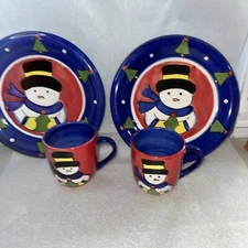 Salute Ceramics Decorative Snowman  2 Sets of 2  10  1/2 plate and Mug