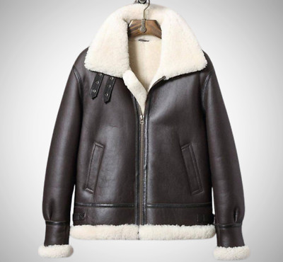 Men's B3 Shearling Leather Aviator Jacket Flying RAF Bomber Winter Coat Faux Fur