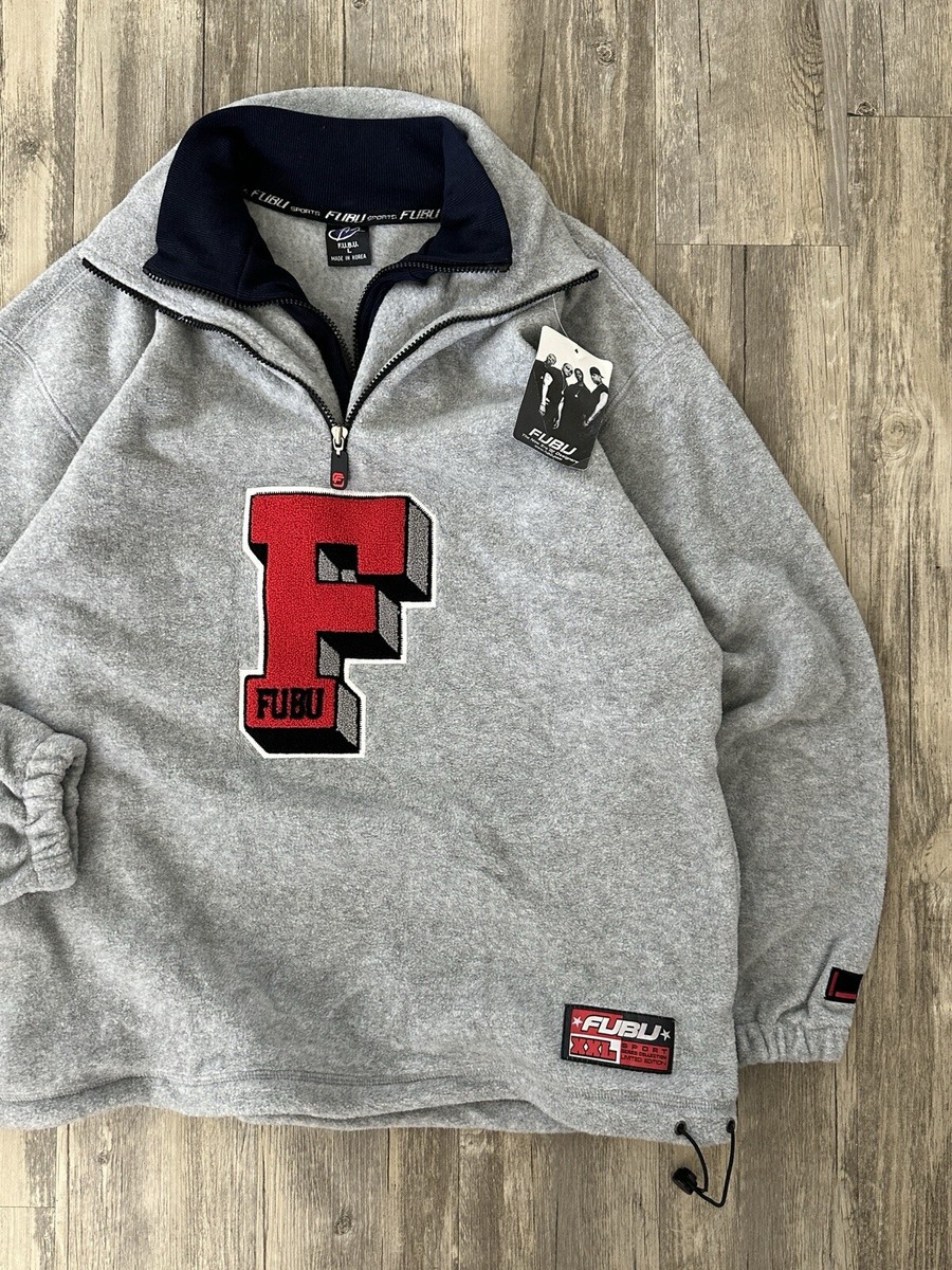 Vintage Fubu Sport Big Logo 1/4 Zip Sherpa Jacket Size L NYC HIP