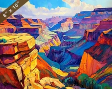 Grand Canyon with colorful rocks oil painting 8x10 Print