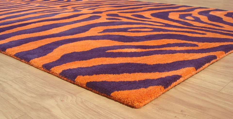Zebra Orange Purple Modern Handmade Hand-Tufted 100% Wool Area Rug Carpet - Image 2 of 4