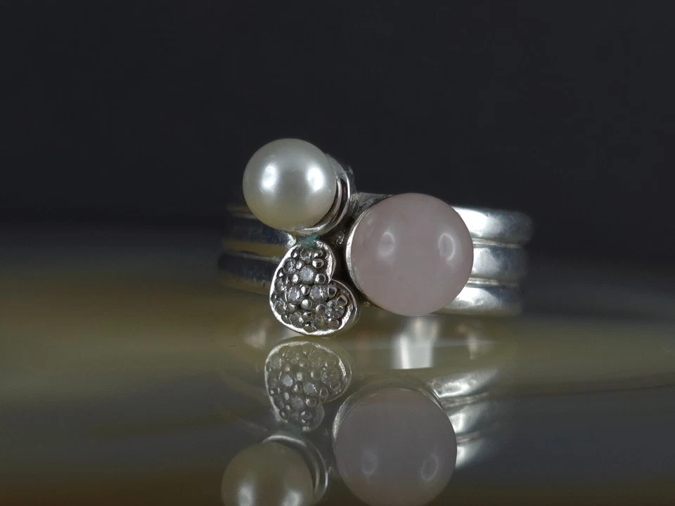 Ring Silber 925 Perle Rosenquarz Zirkonia 18,5 mm Herz Esprit hinreißend silver - Bild 2 von 4