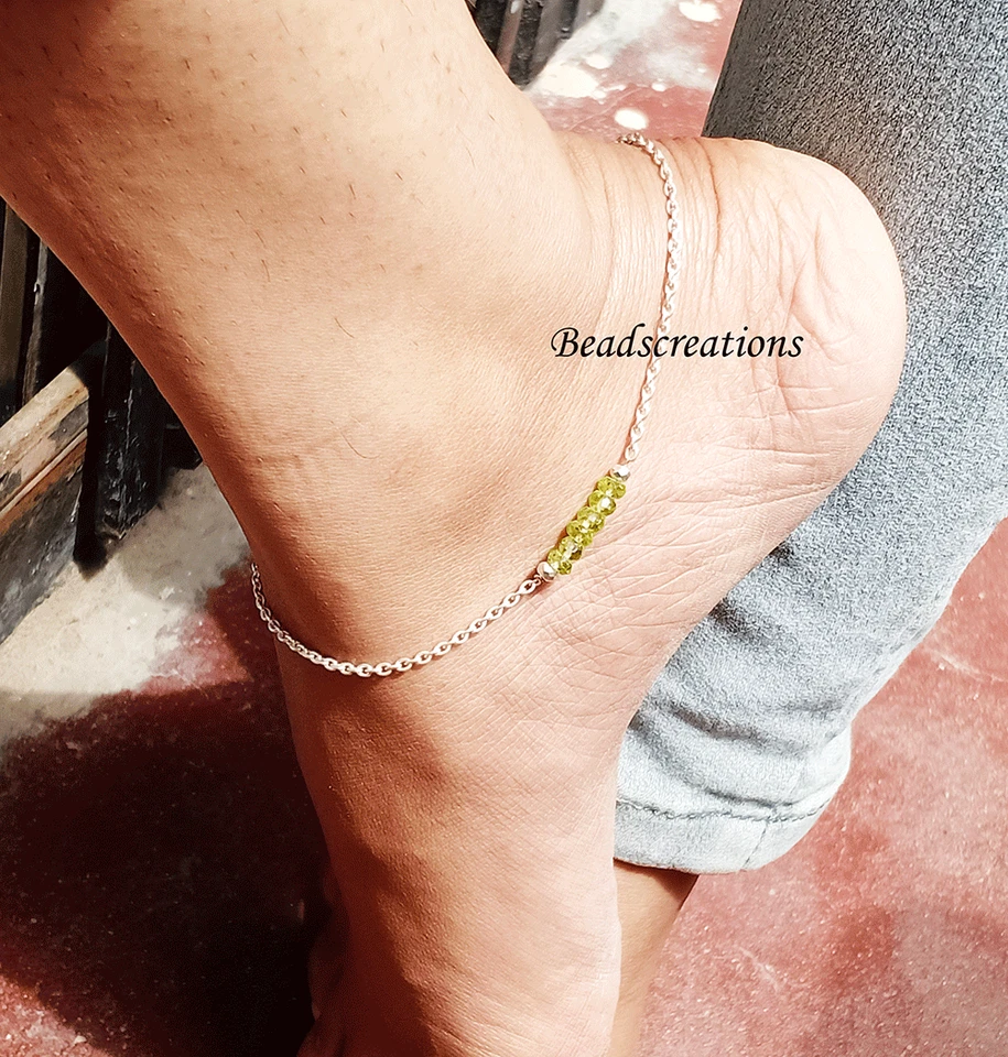 925 Sterling Natural Faceted Beads Peridot Gemstone Chain Anklet Christmas Sale - Image 3 of 4