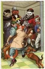Mainzer - Eugen Hartung Cats Postcard 4948 - Crowded Elevator - Belgium Printing