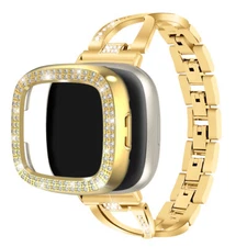 Strap +Bling Diamond Case for Fitbit Versa 4 3 /Sense 1 2 Bling Metal Watch Band