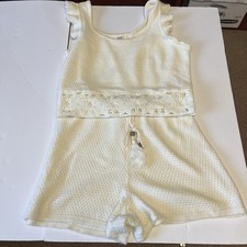 Boho Fairy Womens Crochet Knit Shorts Top Set Ivory Large Beach Festival